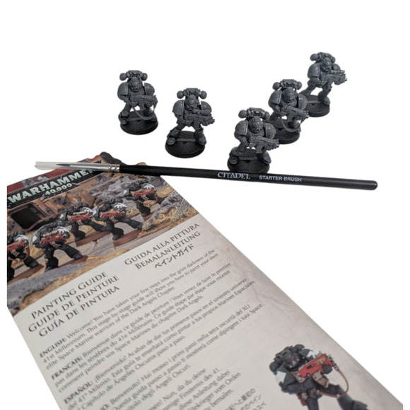 Warhammer 40k Dark Angels Space Marines Lot of 5 Assembled Unpainted w Brush - Picture 2 of 16